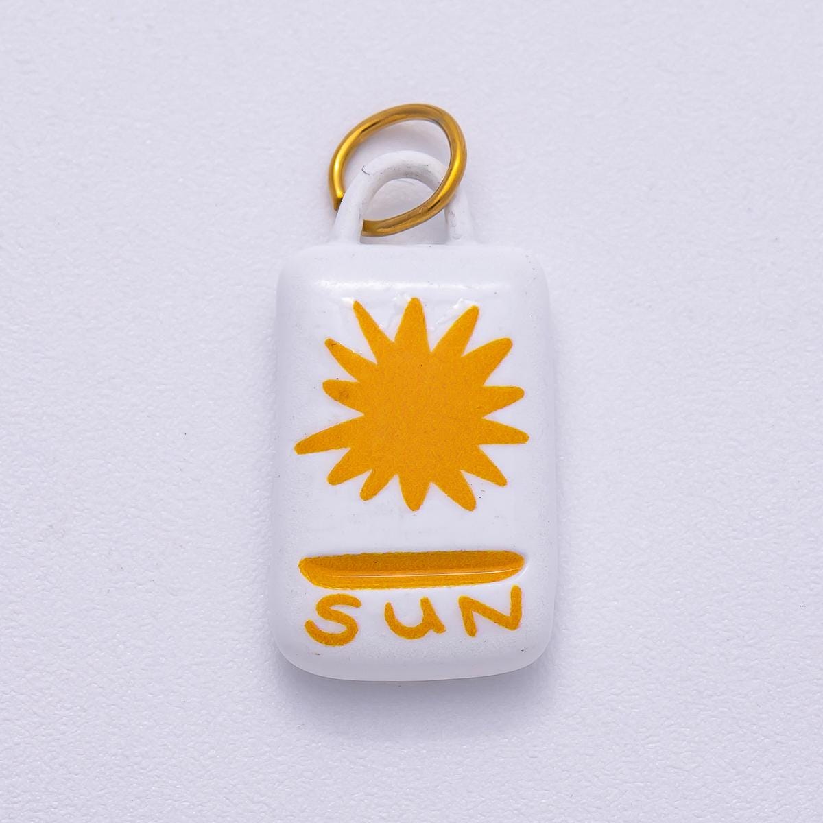 PVD Stainless Steel 22mm Celestial Sun Rectangle Enamel Charm Ceramic Tag Pendant for DIY Jewelry Yellow Sunburst Accessory | Charms-00511