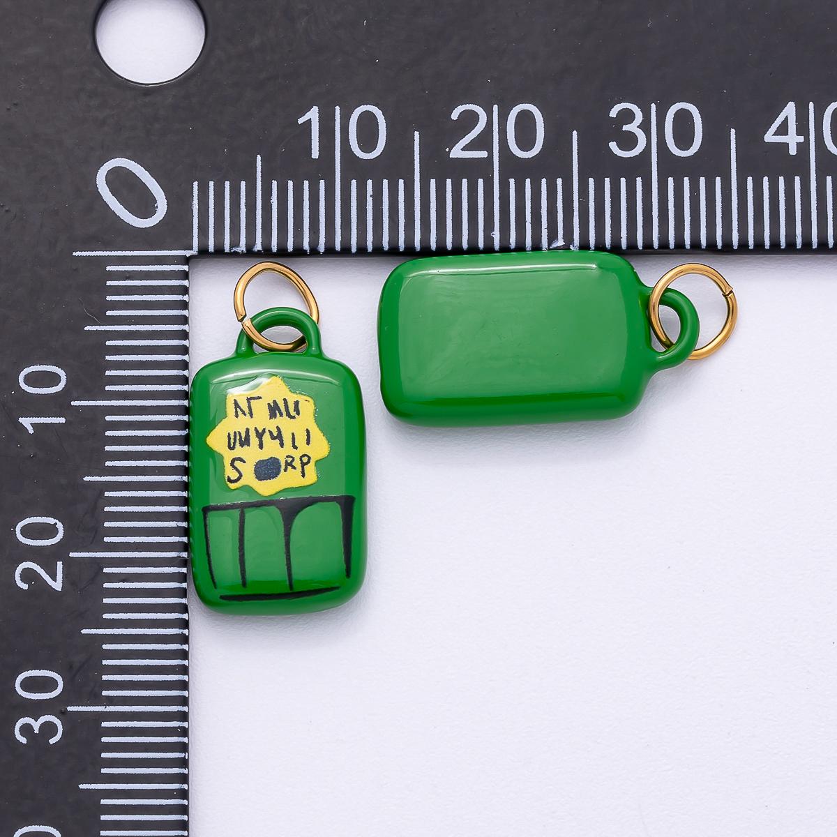 PVD Stainless Steel 20mm Green Juice Box Enamel Rectangle Charm Pop Art Ceramic Pendant for DIY Jewelry Enamel Soup Tag | Charms-00513