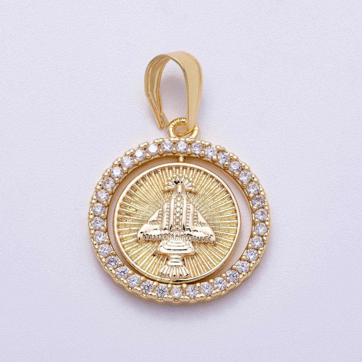 CZ Micro Pave Our Lady of Aparecida – 16k Gold Filled Religious Pendant Medallion for Catholic Jewelry Supply Charms-00562