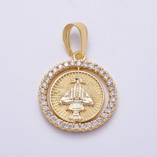 CZ Micro Pave Our Lady of Aparecida – 16k Gold Filled Religious Pendant Medallion for Catholic Jewelry Supply Charms-00562