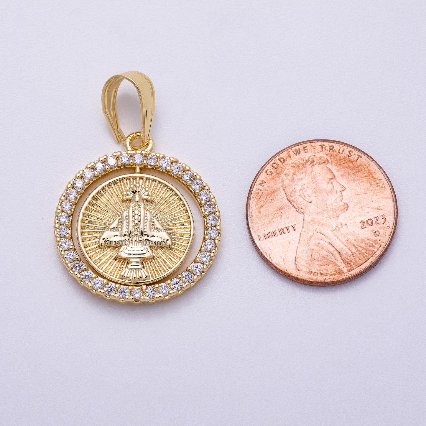 CZ Micro Pave Our Lady of Aparecida – 16k Gold Filled Religious Pendant Medallion for Catholic Jewelry Supply Charms-00562