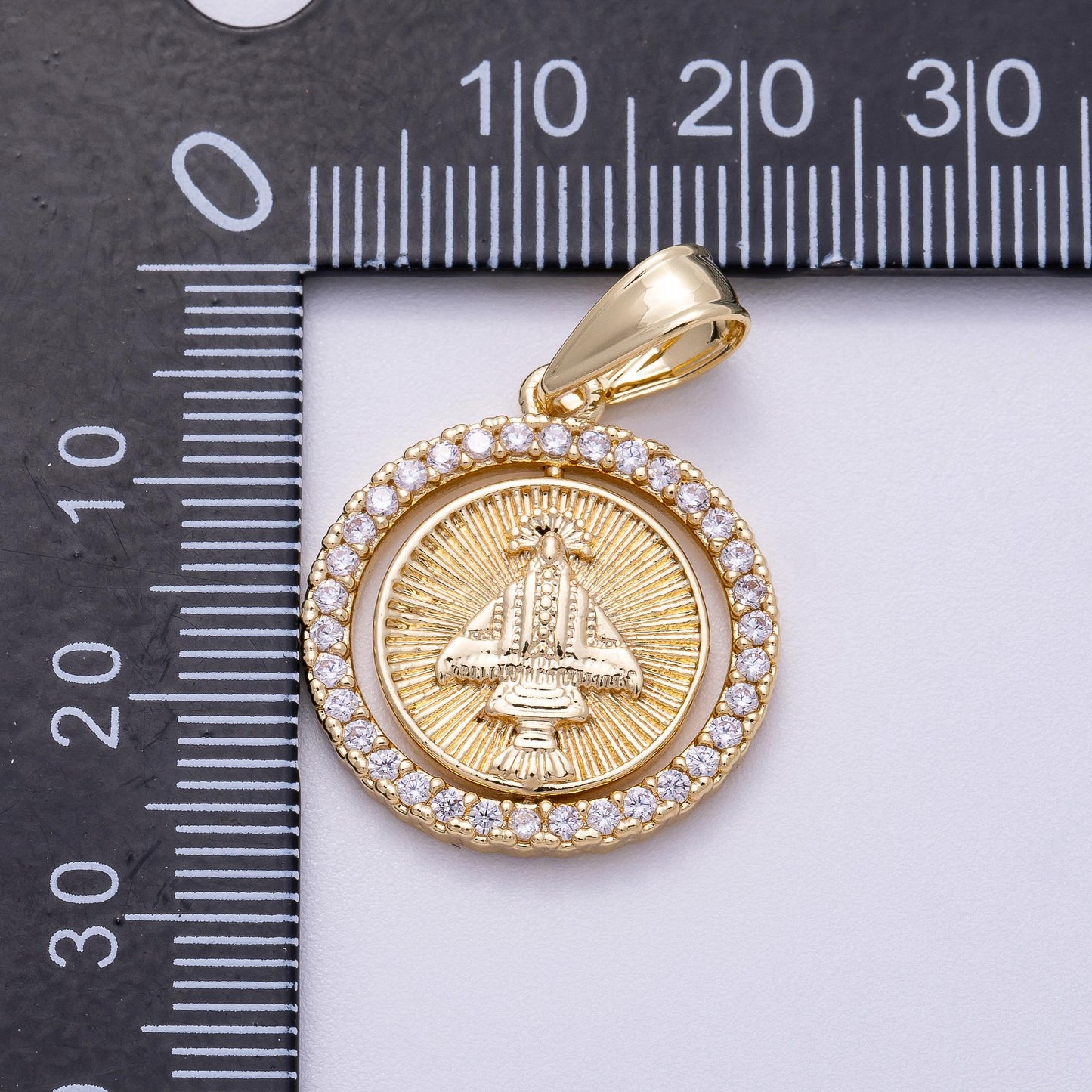 CZ Micro Pave Our Lady of Aparecida – 16k Gold Filled Religious Pendant Medallion for Catholic Jewelry Supply Charms-00562