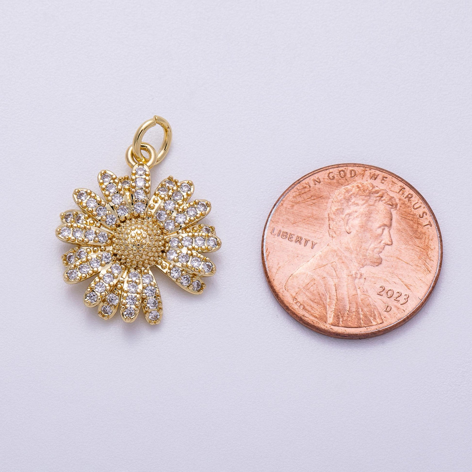 18K Gold Filled Daisy Charm with Clear CZ Flower Pendant Charms-00564