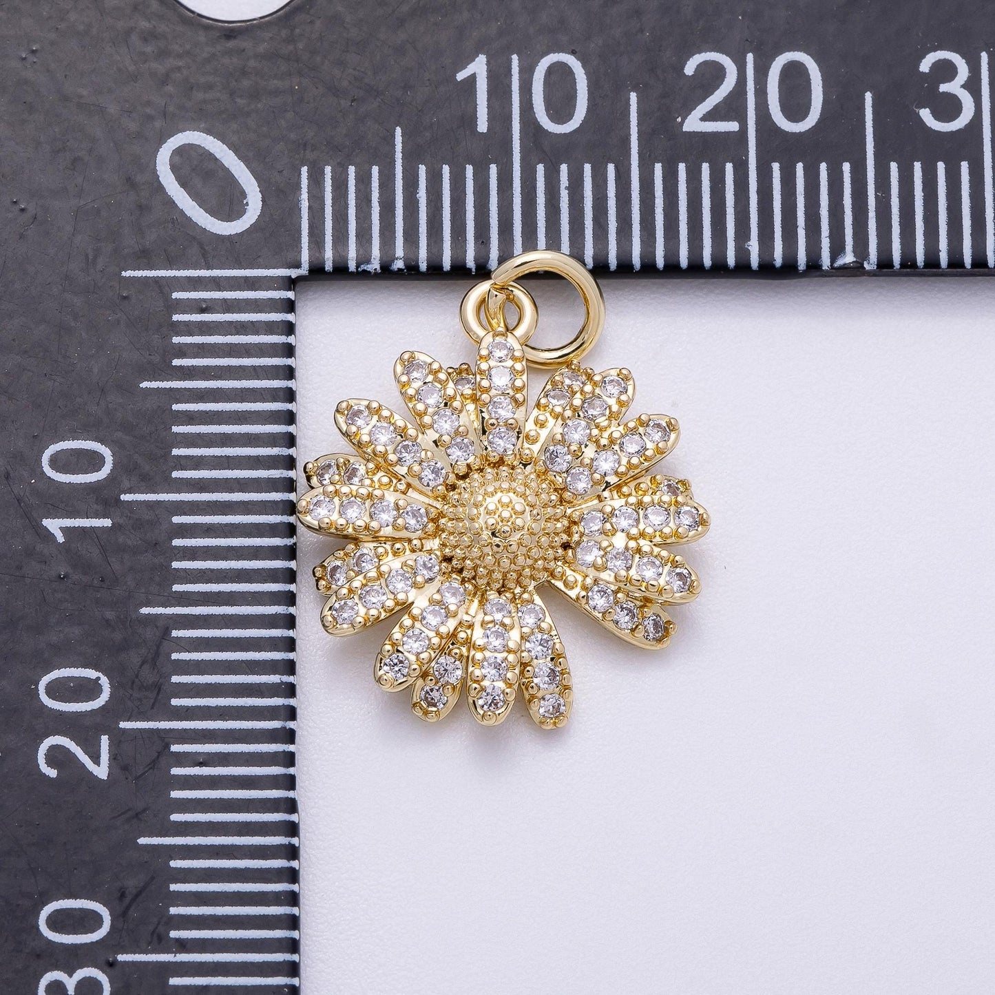 18K Gold Filled Daisy Charm with Clear CZ Flower Pendant Charms-00564
