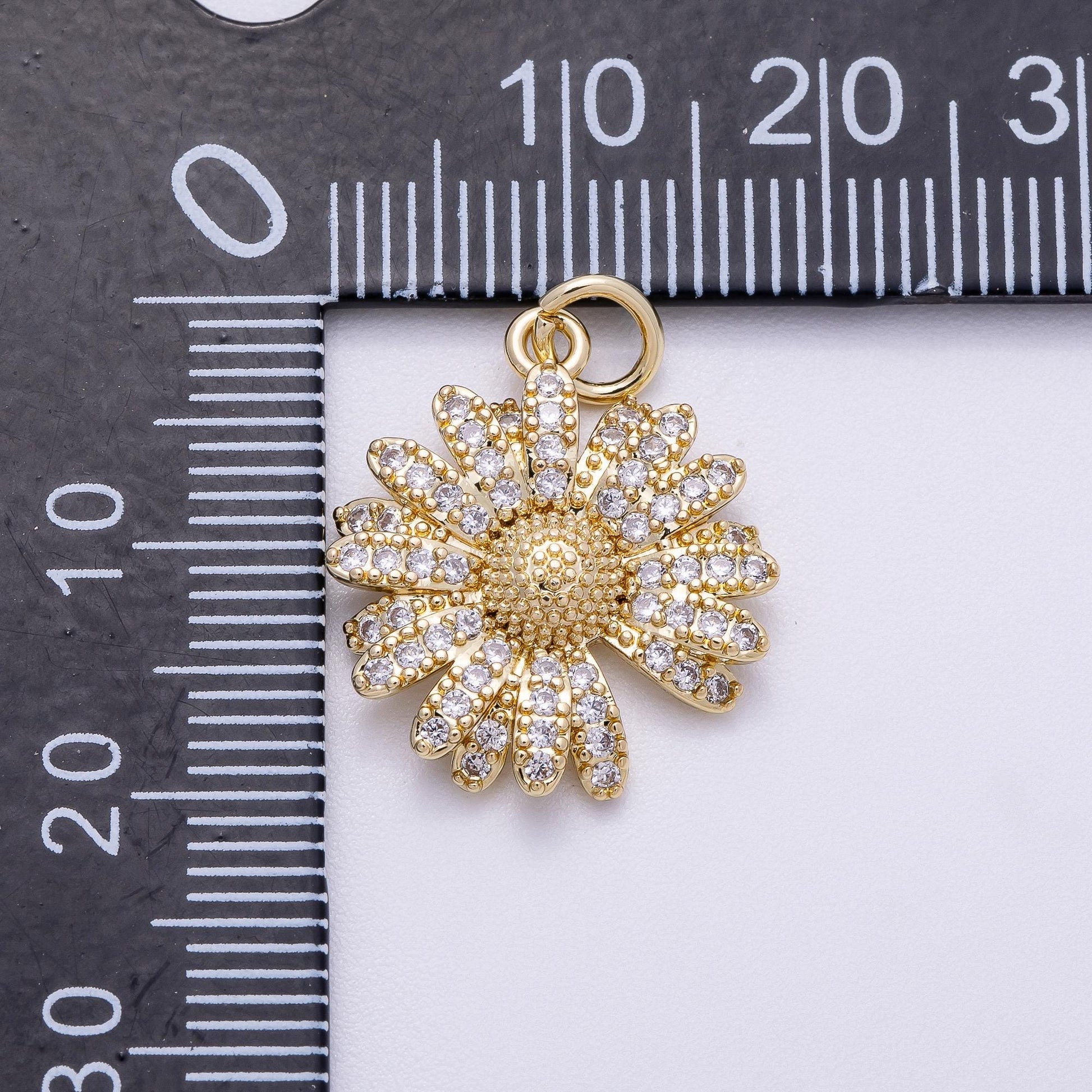 18K Gold Filled Daisy Charm with Clear CZ Flower Pendant Charms-00564