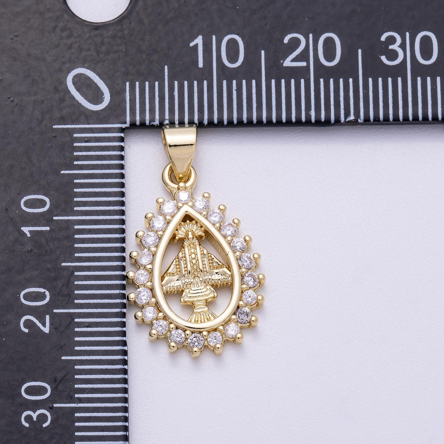 Tear Drop CZ Micro Pave Our Lady of Aparecida – 16k Gold Filled Religious Teardrop Pendant Medallion for Catholic Jewelry Supply Charms-566