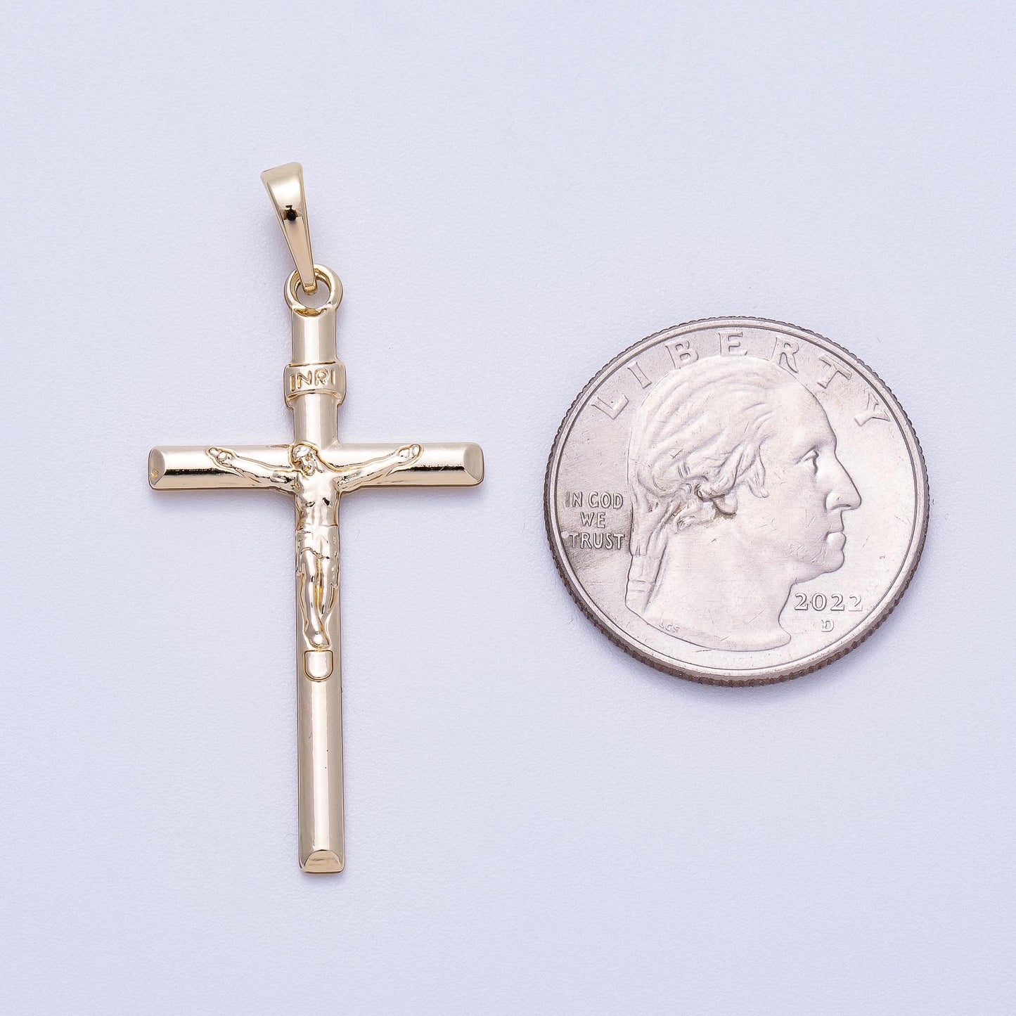 14k gold filled 39.5mm crucifix pendant religious Jesus cross charm baptism or communion gift DIY jewelry making necklace | CHARMS-00567