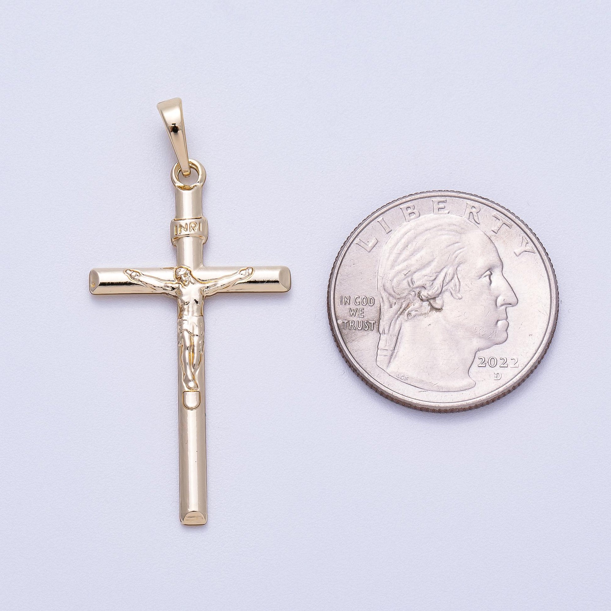 14k gold filled 39.5mm crucifix pendant religious Jesus cross charm baptism or communion gift DIY jewelry making necklace | CHARMS-00567