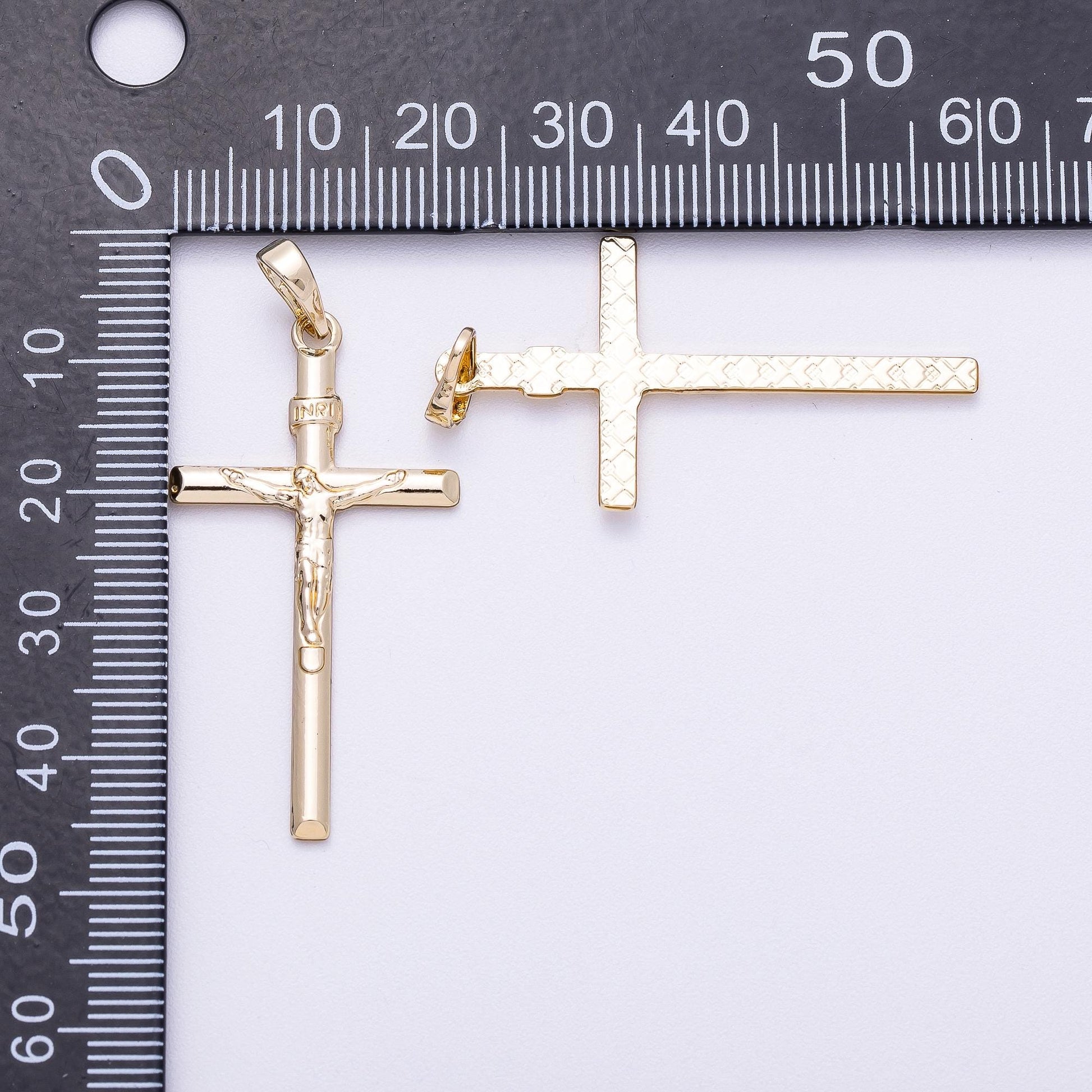 14k gold filled 39.5mm crucifix pendant religious Jesus cross charm baptism or communion gift DIY jewelry making necklace | CHARMS-00567
