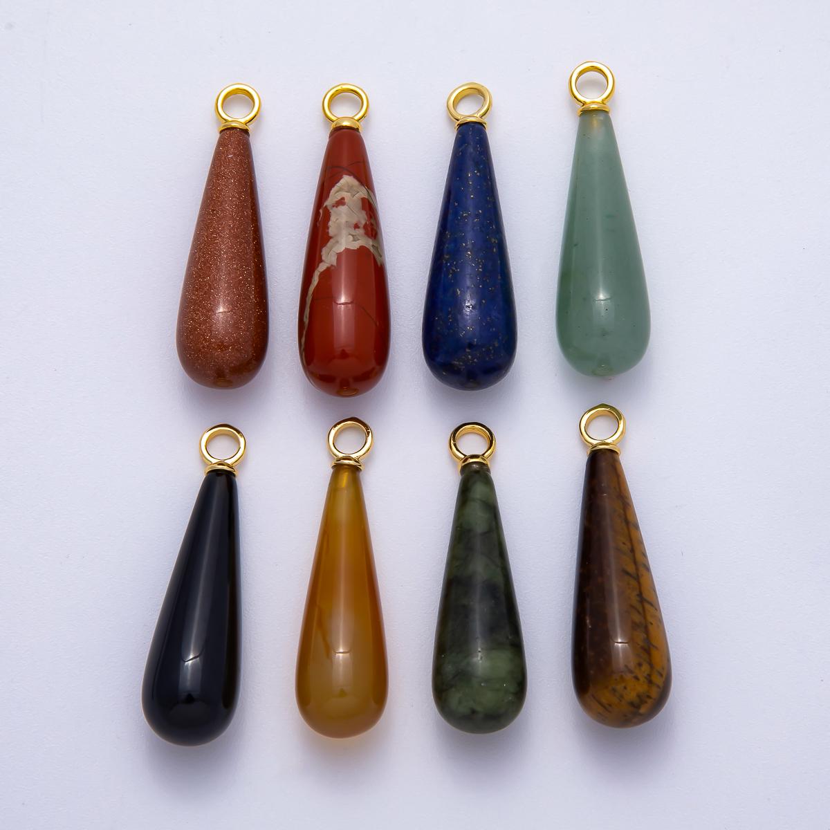 18K Gold Filled 37mm Multicolor Natural Gemstone Long Teardrop Pendant DIY Jewelry Healing Crystal Drops Boho Necklace Supply | Charms-00522