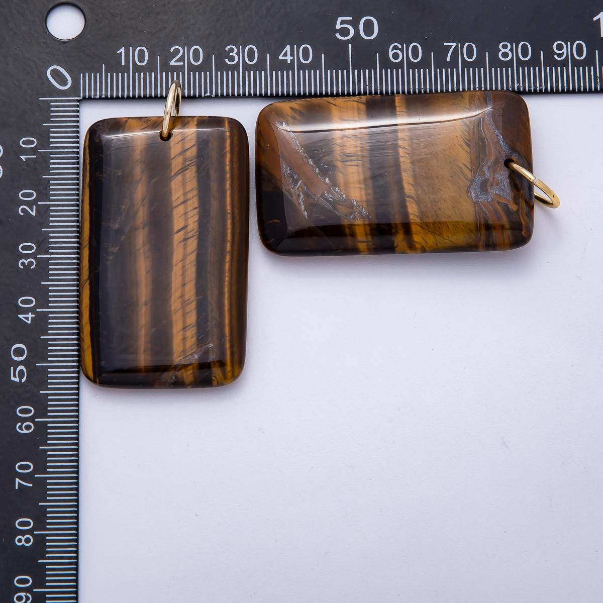 18K Gold Filled 50mm Tiger Eye, Aventurine, Red Jasper Natural Gemstone Rectangle Pendant flat stone charm for diy jewelry | Charms-00530