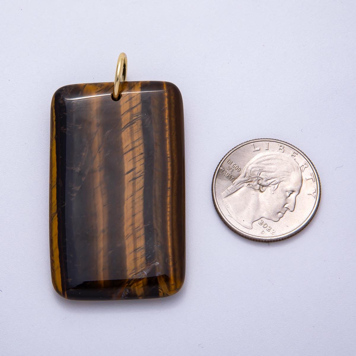 18K Gold Filled 50mm Tiger Eye, Aventurine, Red Jasper Natural Gemstone Rectangle Pendant flat stone charm for diy jewelry | Charms-00530