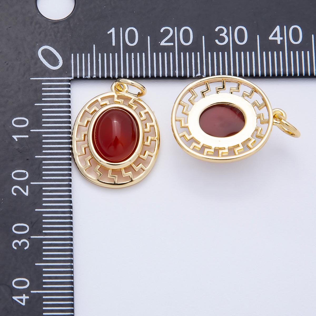 16K Gold Filled 20mm Moonstone, Red Agate Cabochon Gemstone Open Filigree Geometric Bezel Oval Charm DIY Jewelry Supply | Charms-00695