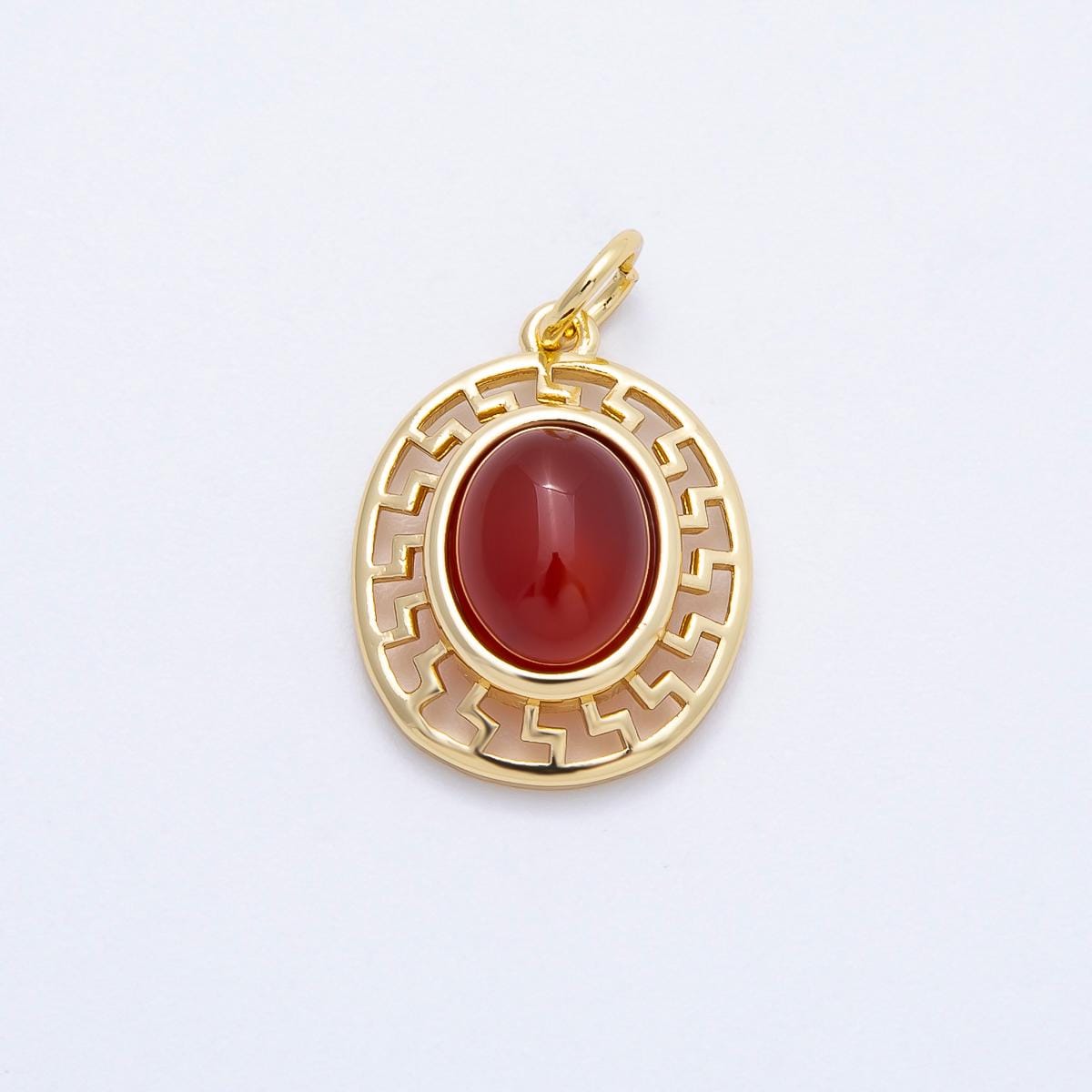 16K Gold Filled 20mm Moonstone, Red Agate Cabochon Gemstone Open Filigree Geometric Bezel Oval Charm DIY Jewelry Supply | Charms-00695