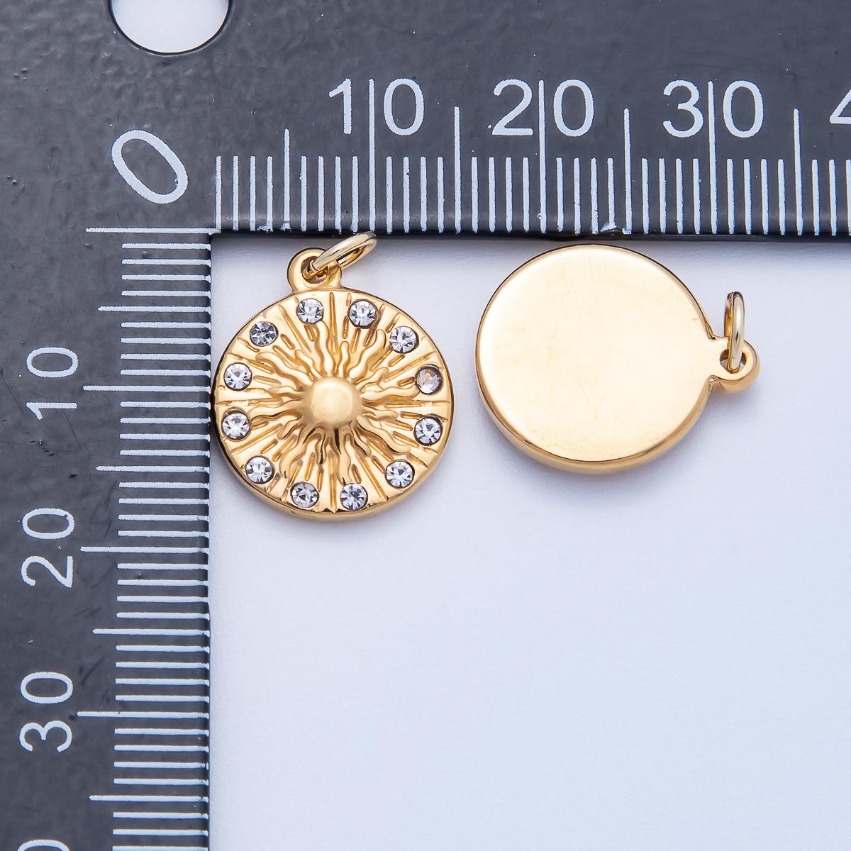 PVD Stainless Steel 16mm Clear CZ Celestial Sunburst Medallion Charm Textured Astrology Jewelry DIY Supply for Necklace | Charms-00708