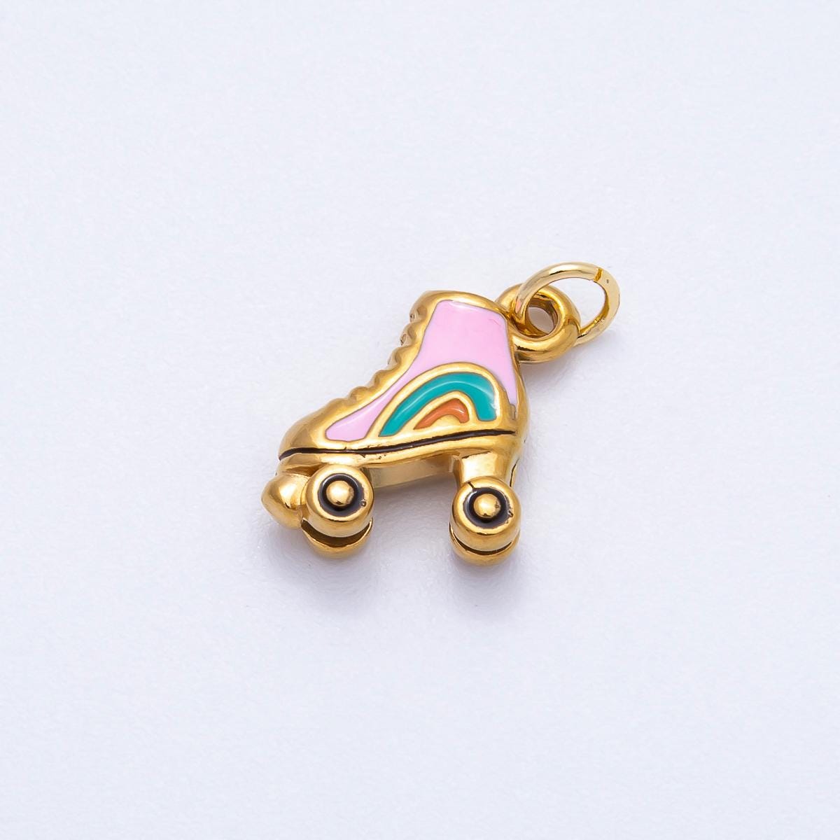 PVD Stainless Steel 14mm Colorful Roller Skates Enamel Charm Retro Rainbow Derby Pendant DIY Supply for custom Necklace | Charms-00713