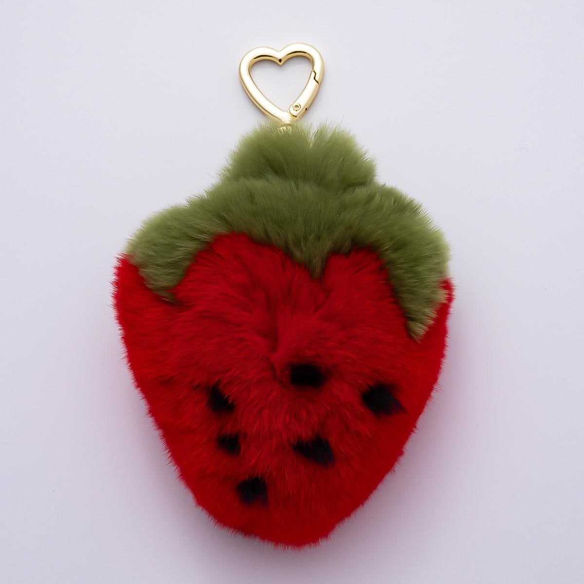 Fluffy Strawberry Plush Keychain 152mm Fruit Kawaii Accessory Decor Gift for Backpacks and Purses | WB-00328