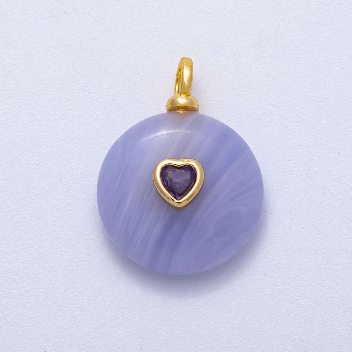 18K Gold Filled 24mm Heart CZ Embedded Natural Gemstone Round Pendant Birthstone Jewelry for DIY Necklace Bracelet Making | Charms-00533
