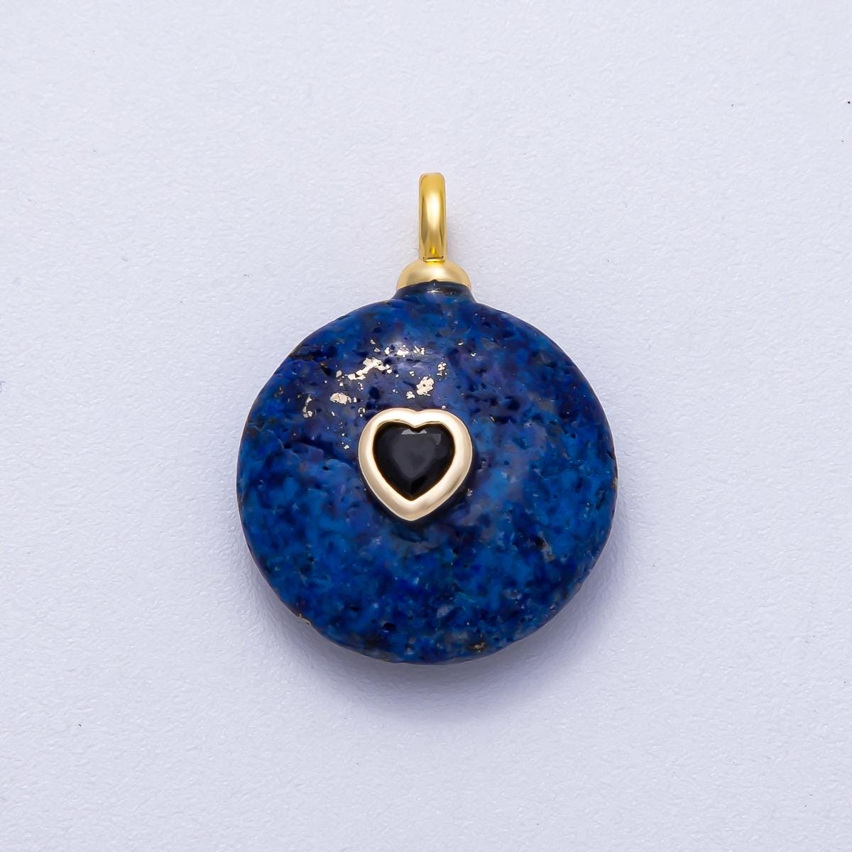 18K Gold Filled 24mm Heart CZ Embedded Natural Gemstone Round Pendant Birthstone Jewelry for DIY Necklace Bracelet Making | Charms-00533