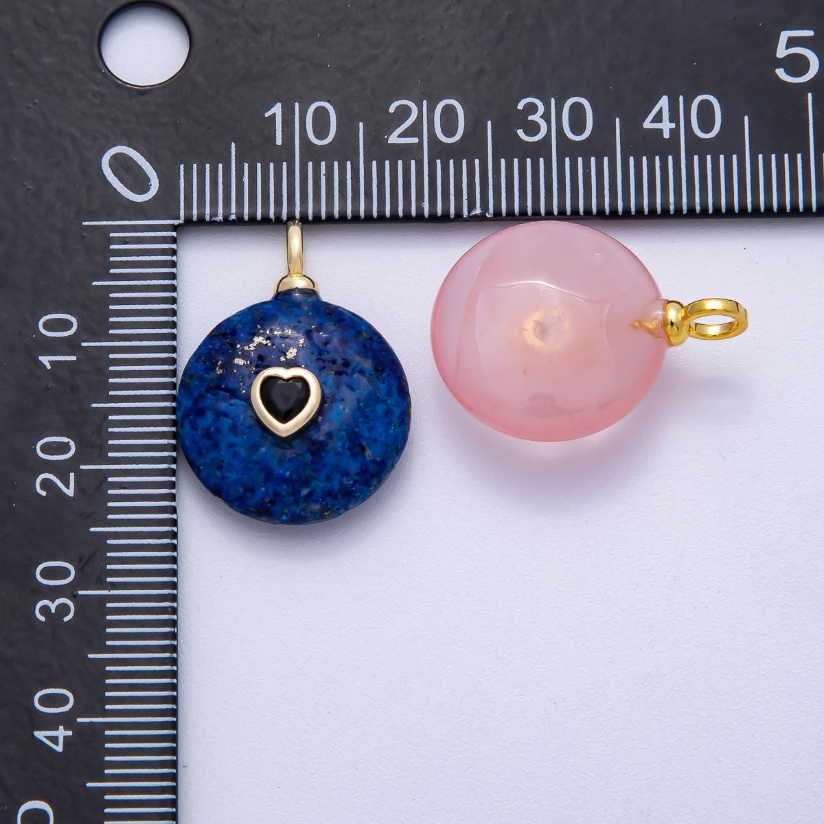 18K Gold Filled 24mm Heart CZ Embedded Natural Gemstone Round Pendant Birthstone Jewelry for DIY Necklace Bracelet Making | Charms-00533