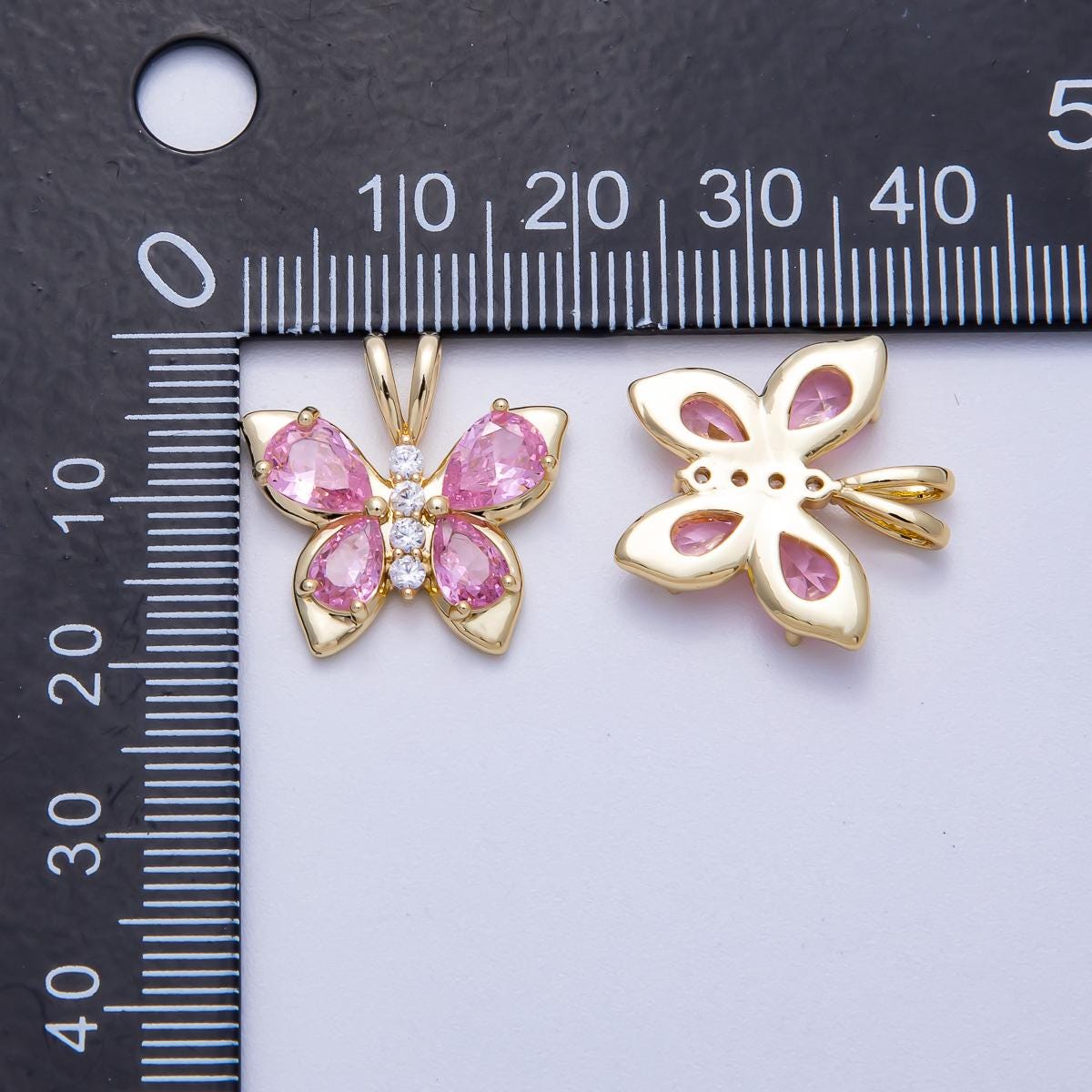 18K Gold Filled 19mm Pink CZ Micro Paved Butterfly Mariposa Animal Pendant Dainty Insect Charm DIY Jewelry Making Supply | Charms-00538