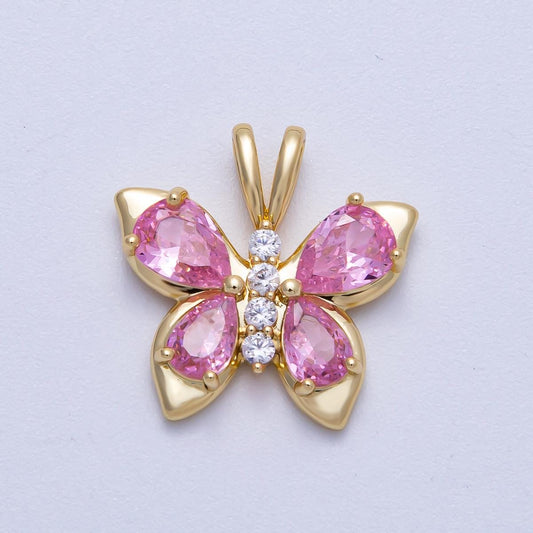 18K Gold Filled 19mm Pink CZ Micro Paved Butterfly Mariposa Animal Pendant Dainty Insect Charm DIY Jewelry Making Supply | Charms-00538