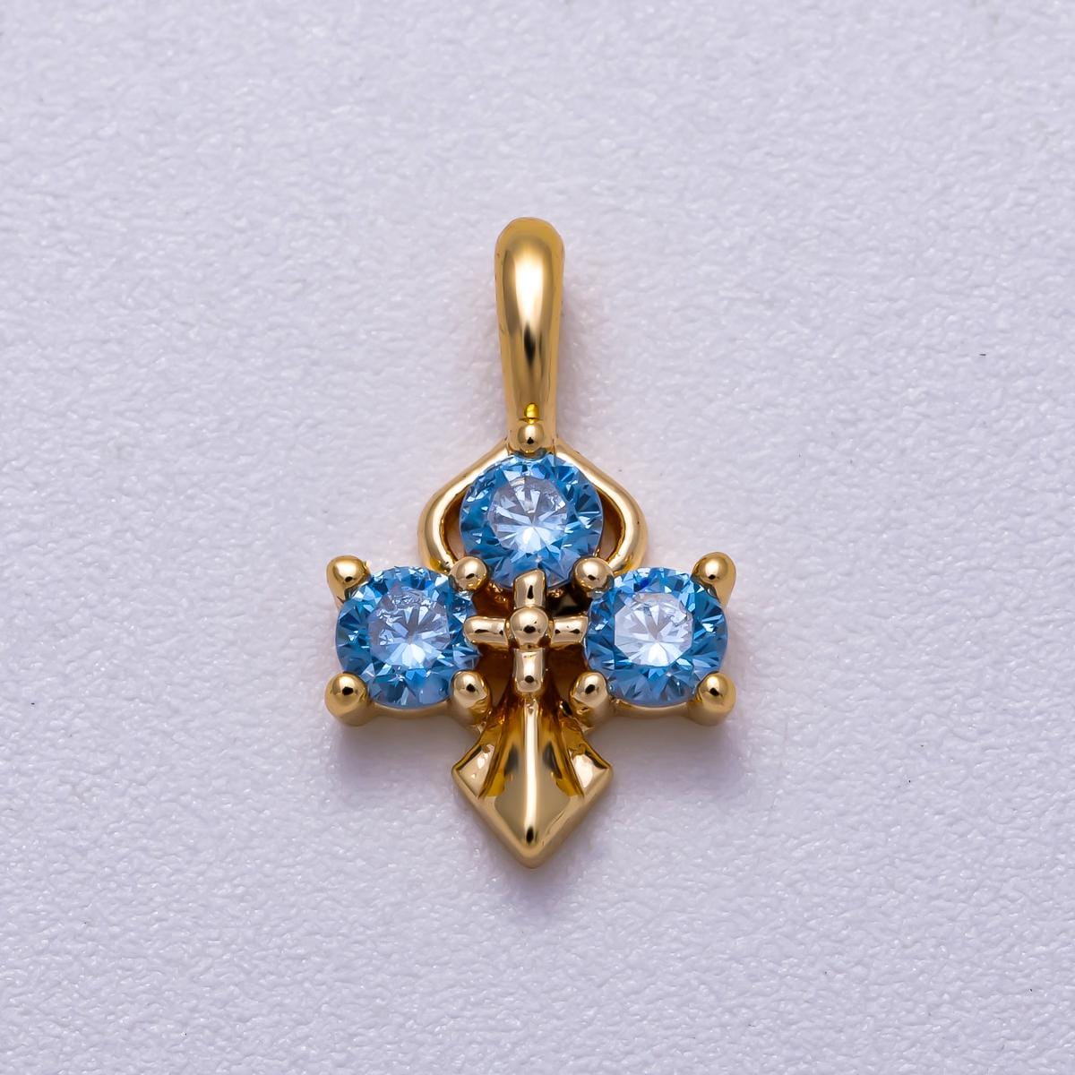 Gold Filled Pink Blue CZ Cross Charm Pendant