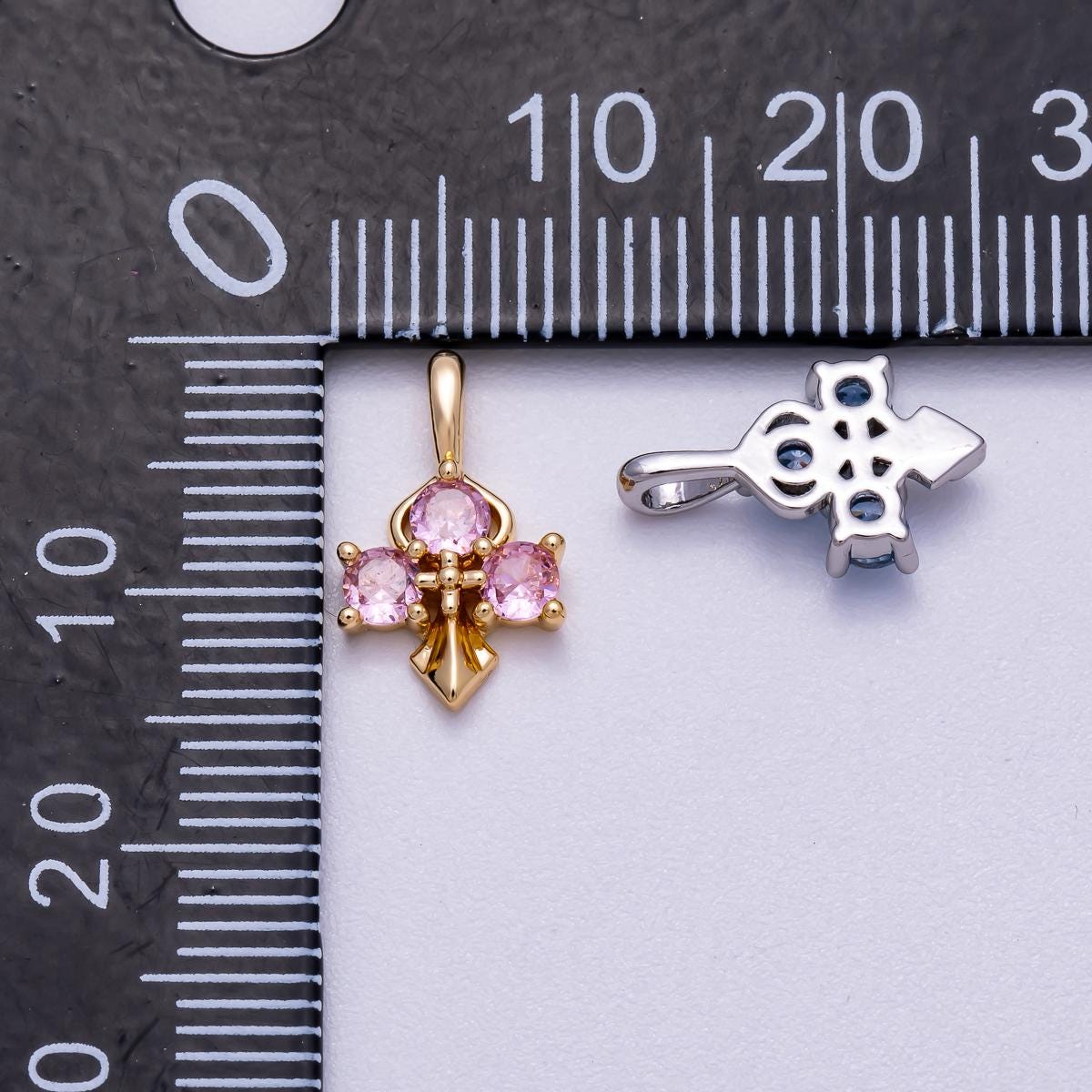 Gold Filled Pink Blue CZ Cross Charm Pendant