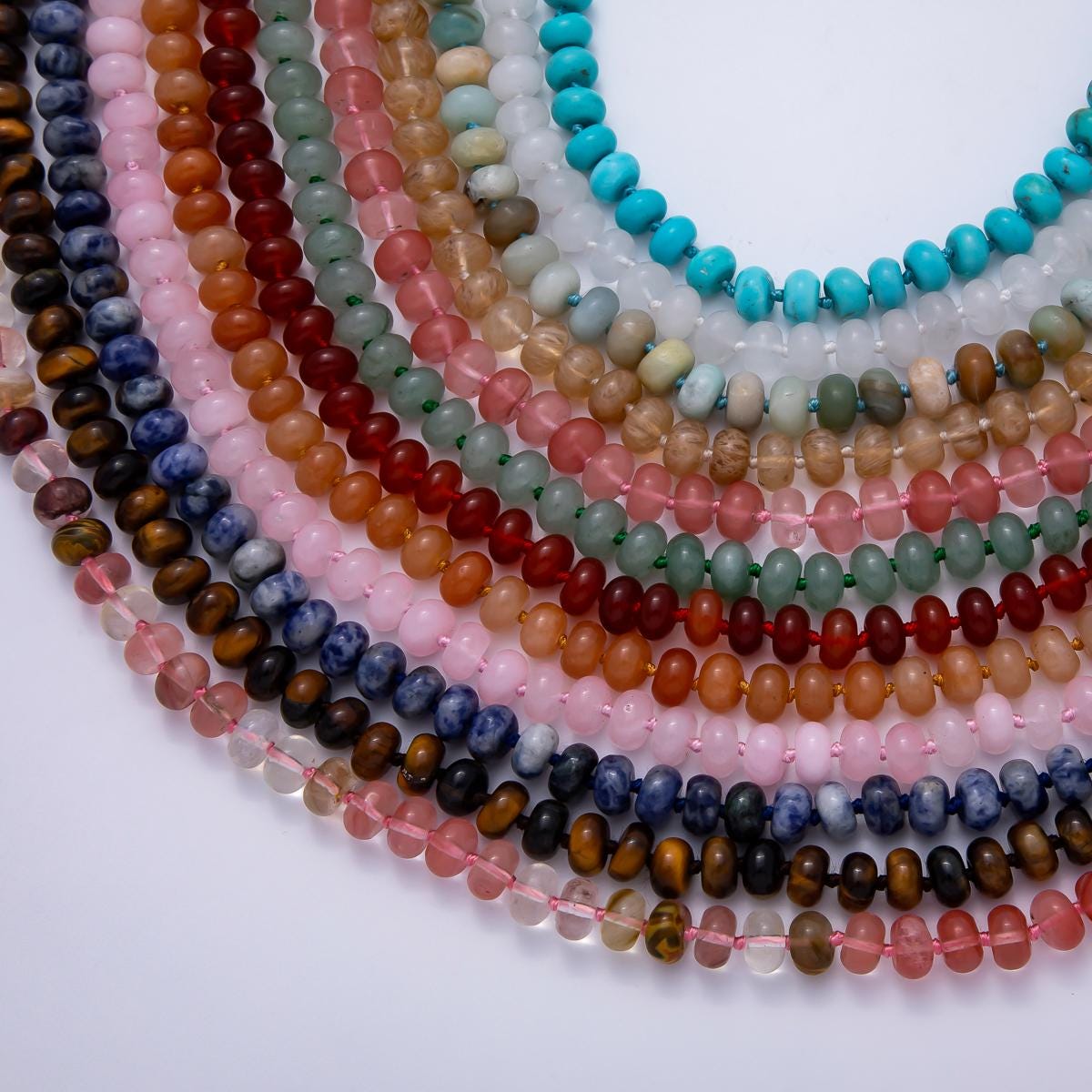 Dainty 6x10 mm Rondelle Gemstone Beaded Necklace Waterproof Beaded 17.3 inch Long w/ PVD Gold Stainless Steel Tarnish Free WA-4362