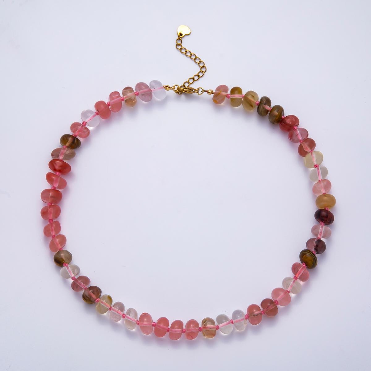 Dainty 6x10 mm Rondelle Gemstone Beaded Necklace Waterproof Beaded 17.3 inch Long w/ PVD Gold Stainless Steel Tarnish Free WA-4362