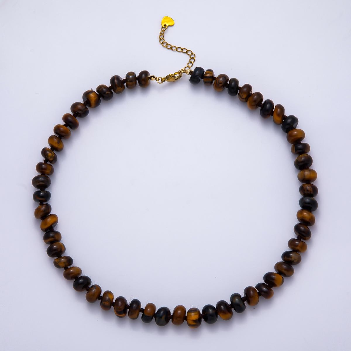 Dainty 6x10 mm Rondelle Gemstone Beaded Necklace Waterproof Beaded 17.3 inch Long w/ PVD Gold Stainless Steel Tarnish Free WA-4362