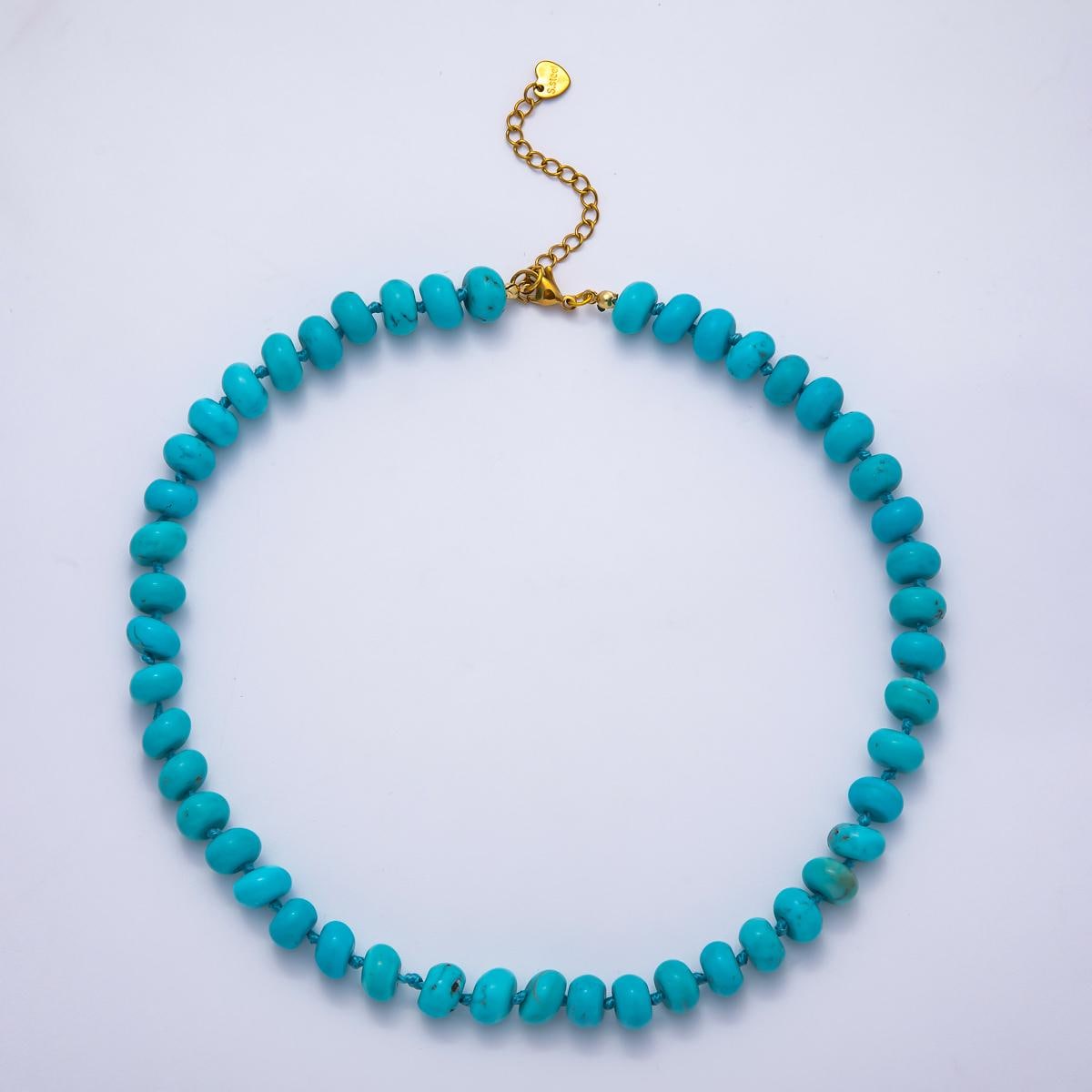 Dainty 6x10 mm Rondelle Gemstone Beaded Necklace Waterproof Beaded 17.3 inch Long w/ PVD Gold Stainless Steel Tarnish Free WA-4362