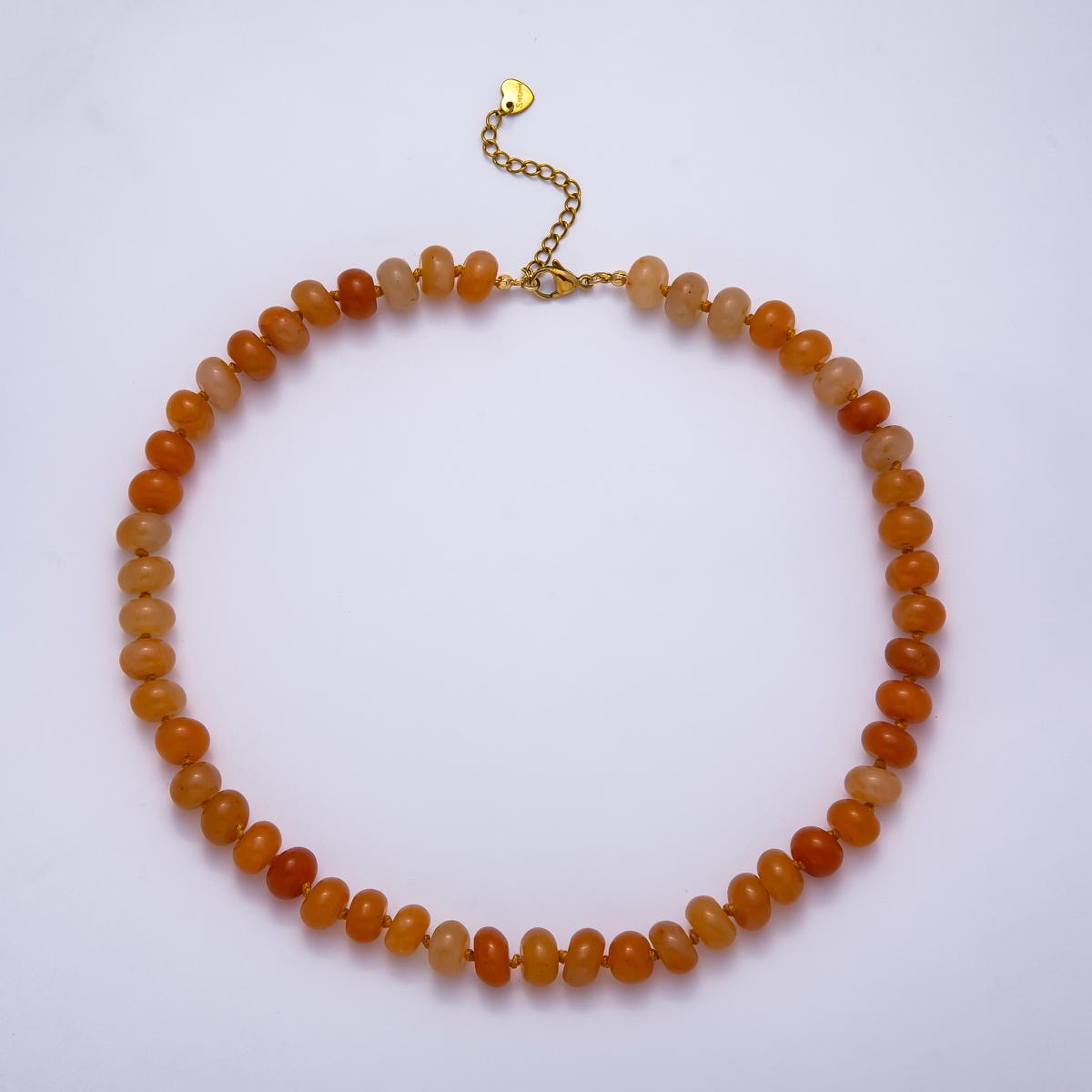 Dainty 6x10 mm Rondelle Gemstone Beaded Necklace Waterproof Beaded 17.3 inch Long w/ PVD Gold Stainless Steel Tarnish Free WA-4362