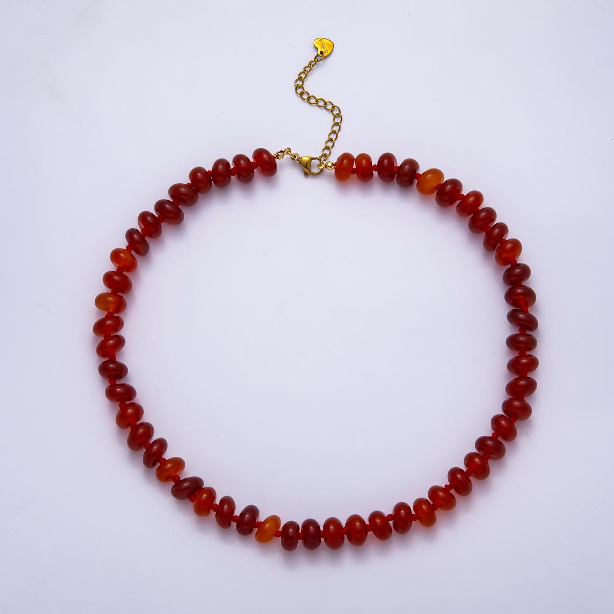 Dainty 6x10 mm Rondelle Gemstone Beaded Necklace Waterproof Beaded 17.3 inch Long w/ PVD Gold Stainless Steel Tarnish Free WA-4362