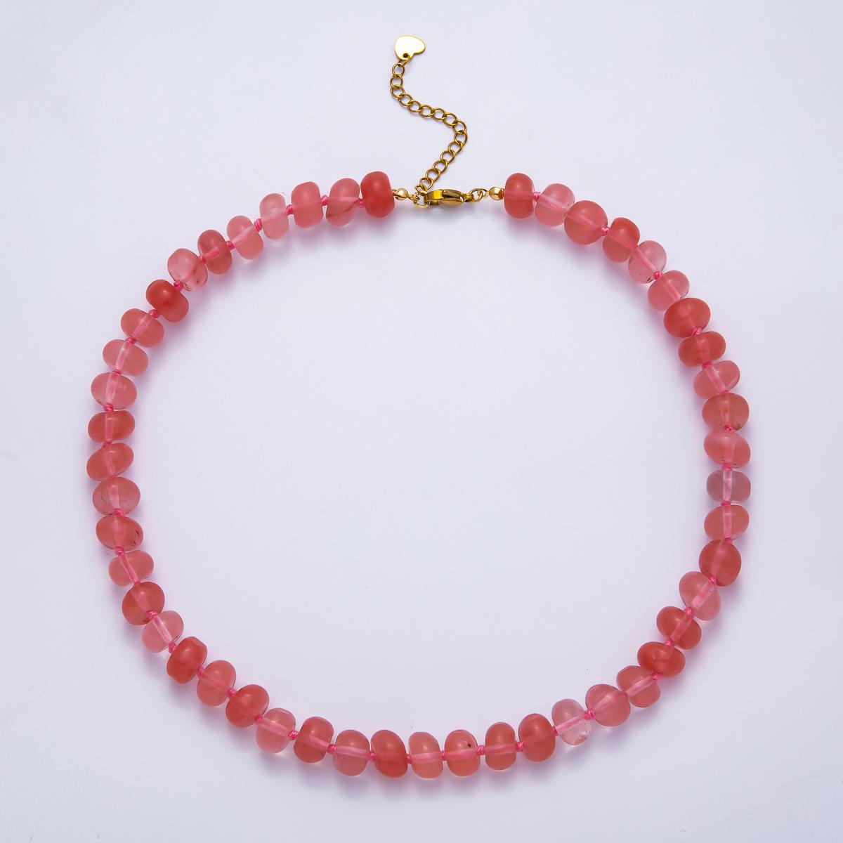 Dainty 6x10 mm Rondelle Gemstone Beaded Necklace Waterproof Beaded 17.3 inch Long w/ PVD Gold Stainless Steel Tarnish Free WA-4362