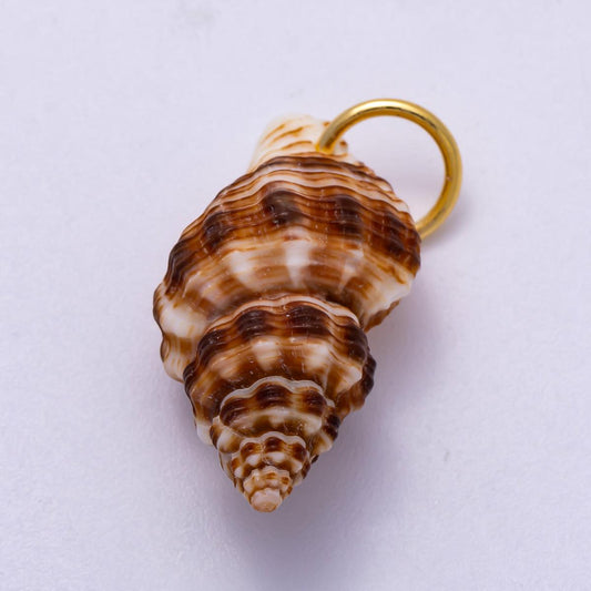 SUMMER 18K Gold Filled 33mm Natural Brown Striped Conch Shell Spiral Charm Nautical Sea Jewelry DIY Supply custom Necklace | Charms-00557