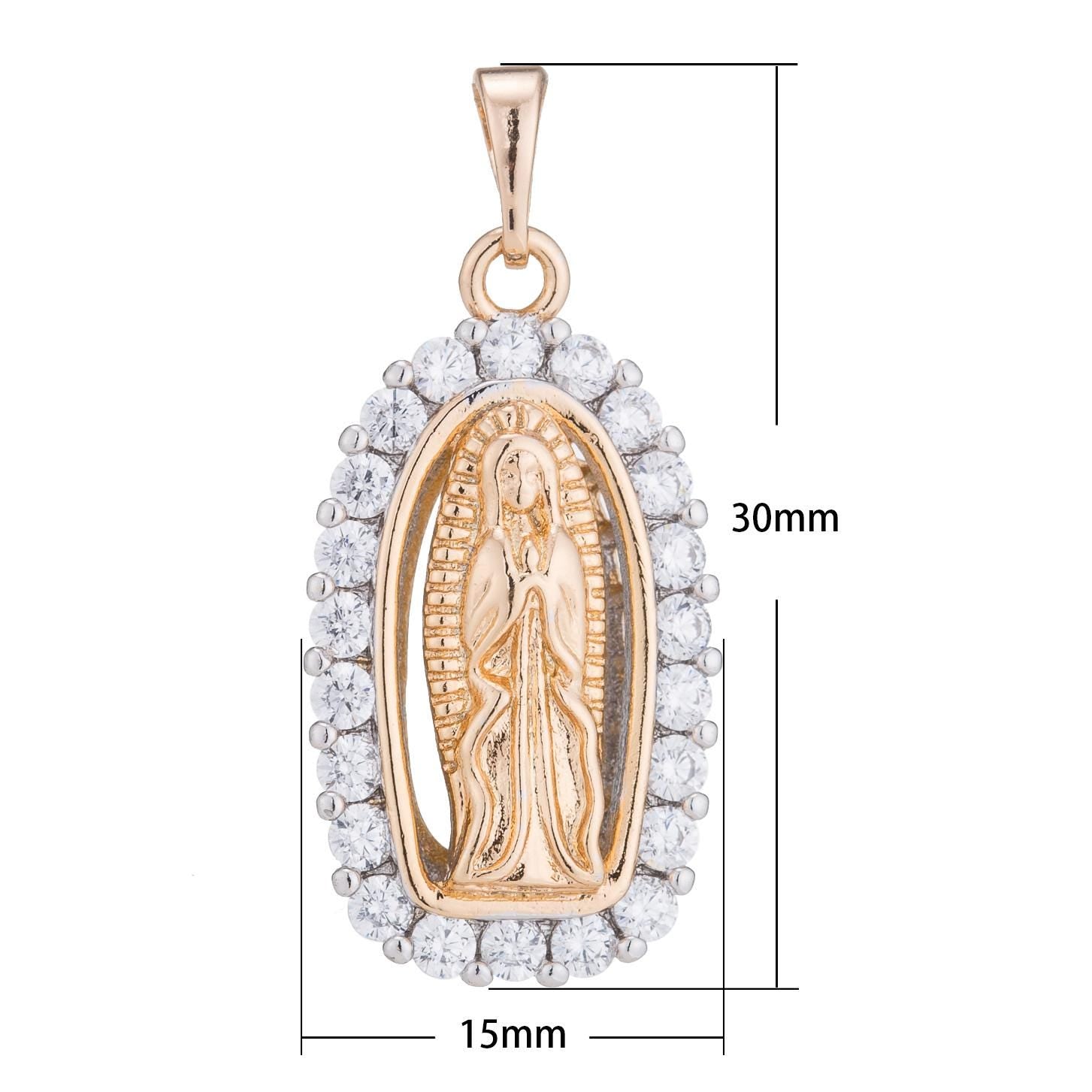Holy Mary Gold Filled Pendant Mother Mary Vintage Lady Guadalupe Design Pendant Cubic Zircon Pendant Religious Jewelry for Necklace H-184