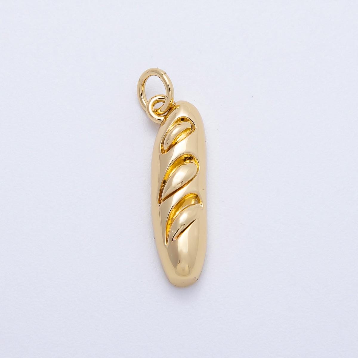 Gold Baguette Charm Pendant, 18K Gold Filled French Bread Jewelry Component CHARMS-717