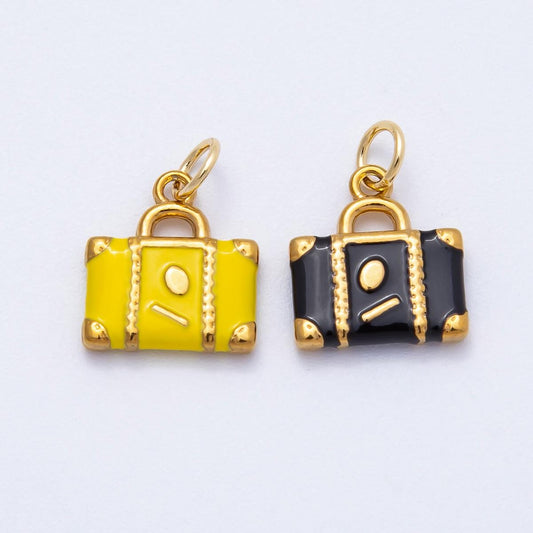 18k Stainless Steel Suitcase Charm Enamel Luggage Pendant for Travel Vacation Briefcase DIY Supply for Necklace or Bracelet | CHARMS-00700