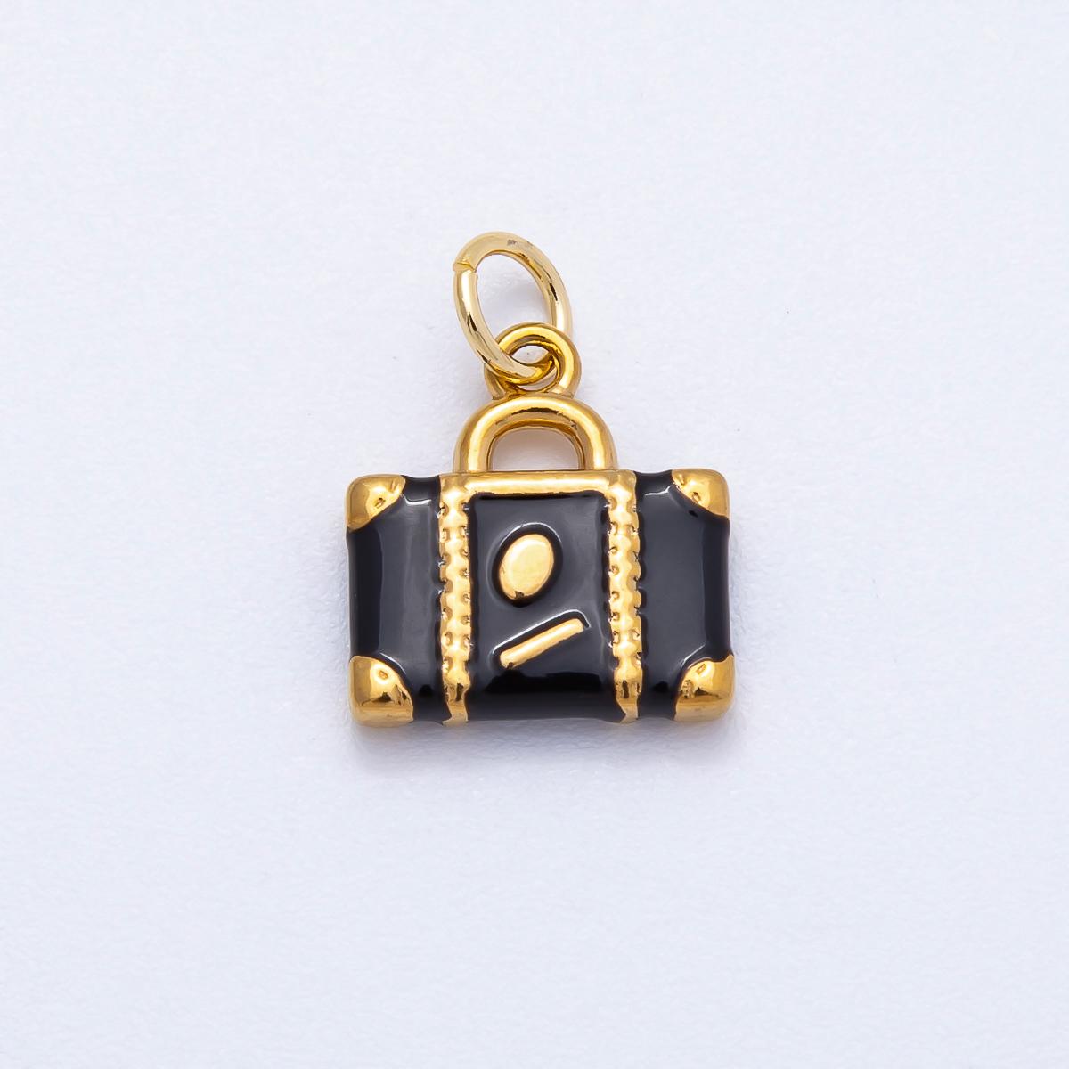 18k Stainless Steel Suitcase Charm Enamel Luggage Pendant for Travel Vacation Briefcase DIY Supply for Necklace or Bracelet | CHARMS-00700