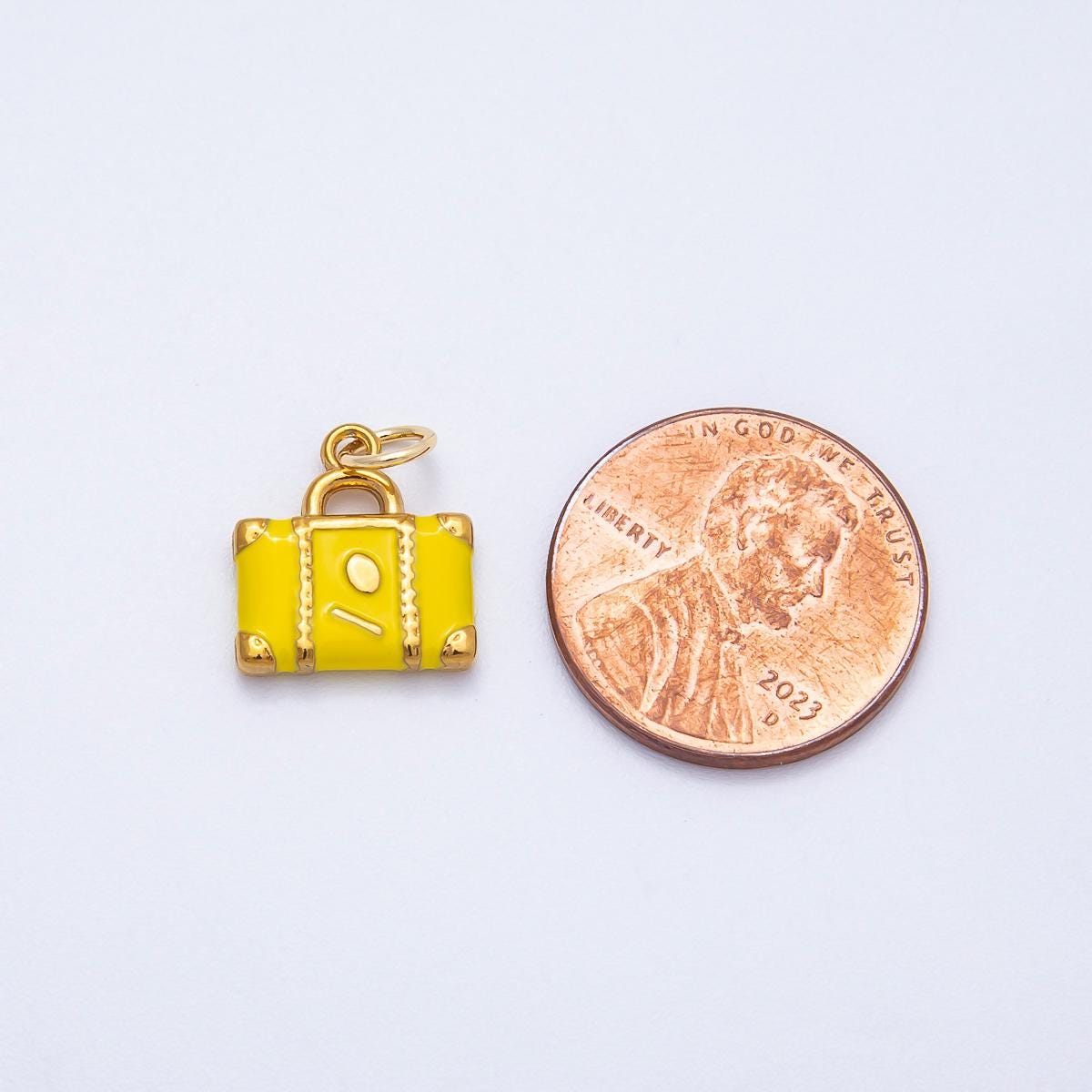 18k Stainless Steel Suitcase Charm Enamel Luggage Pendant for Travel Vacation Briefcase DIY Supply for Necklace or Bracelet | CHARMS-00700