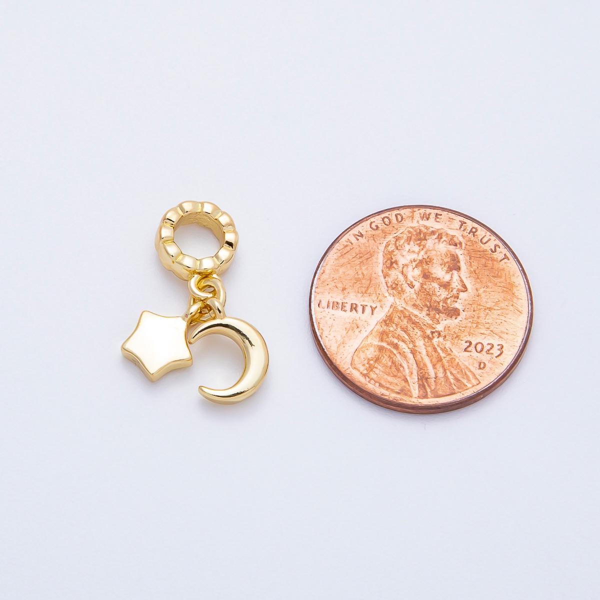18k gold filled Celestial charm Moon Star theme rondelle bail drop pendant bracelet | CHARMS-718