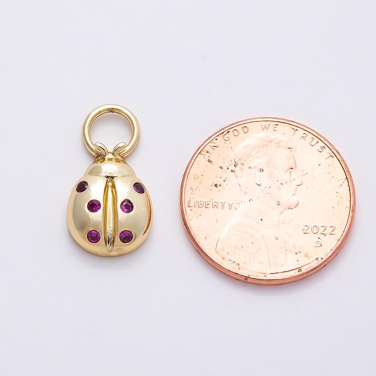 Mini 18K Gold Filled Ladybug Necklace Charm with Fuchsia CZ Stone Bug Insect Animal Charm Jewelry Inspired Charms-747