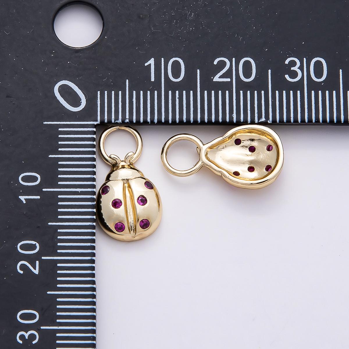 Mini 18K Gold Filled Ladybug Necklace Charm with Fuchsia CZ Stone Bug Insect Animal Charm Jewelry Inspired Charms-747