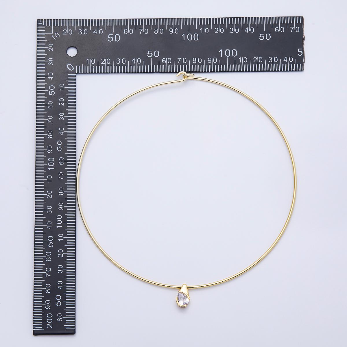 Slim Gold Collar necklace with Cz Charm for minimalist jewelry Choker necklace 17.5 Inch WA-4410