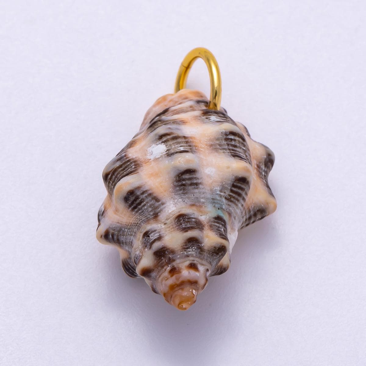 SUMMER 18K Gold Filled 31mm Natural Spotted Murex Conch Shell Charm Brown Spiral Seashell Jewelry Beach Wedding Accessory | Charms-00558