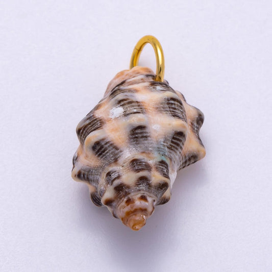 SUMMER 18K Gold Filled 31mm Natural Spotted Murex Conch Shell Charm Brown Spiral Seashell Jewelry Beach Wedding Accessory | Charms-00558