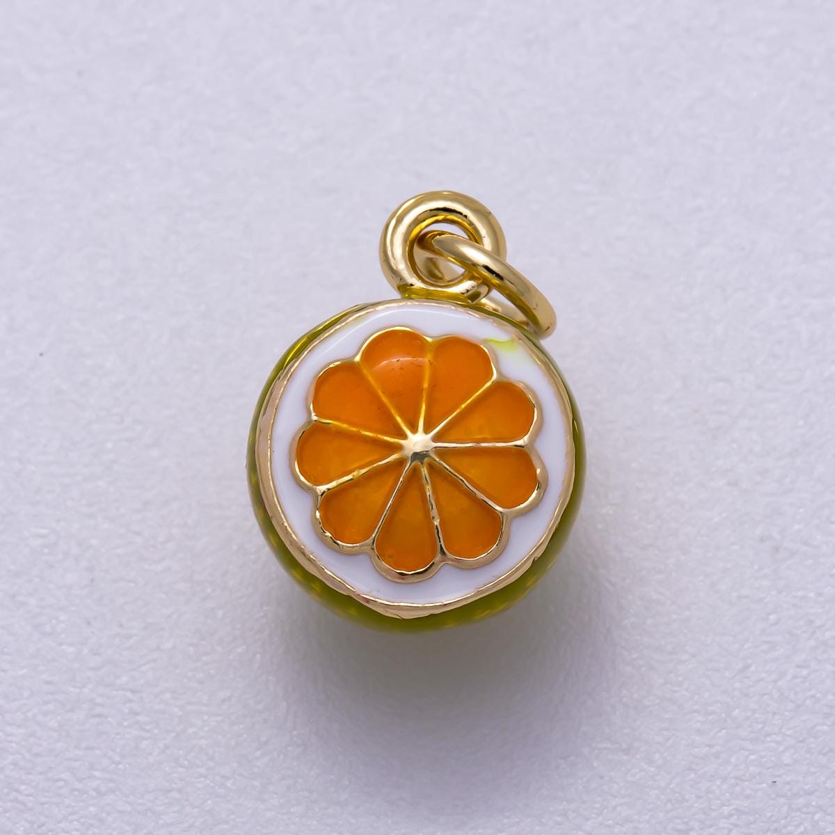 16K Gold Filled 14mm Mini Fresh Orange Fruit Enamel Charm Citrus Colorful Summer Dangle Accessory DIY Supply for necklace | Charms-00543