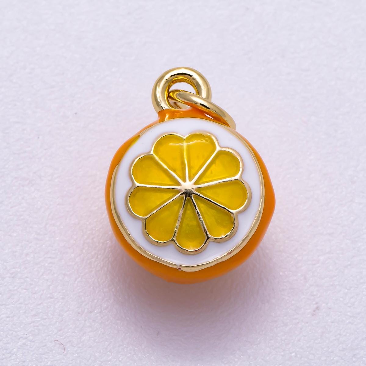 16K Gold Filled 14mm Mini Fresh Orange Fruit Enamel Charm Citrus Colorful Summer Dangle Accessory DIY Supply for necklace | Charms-00543