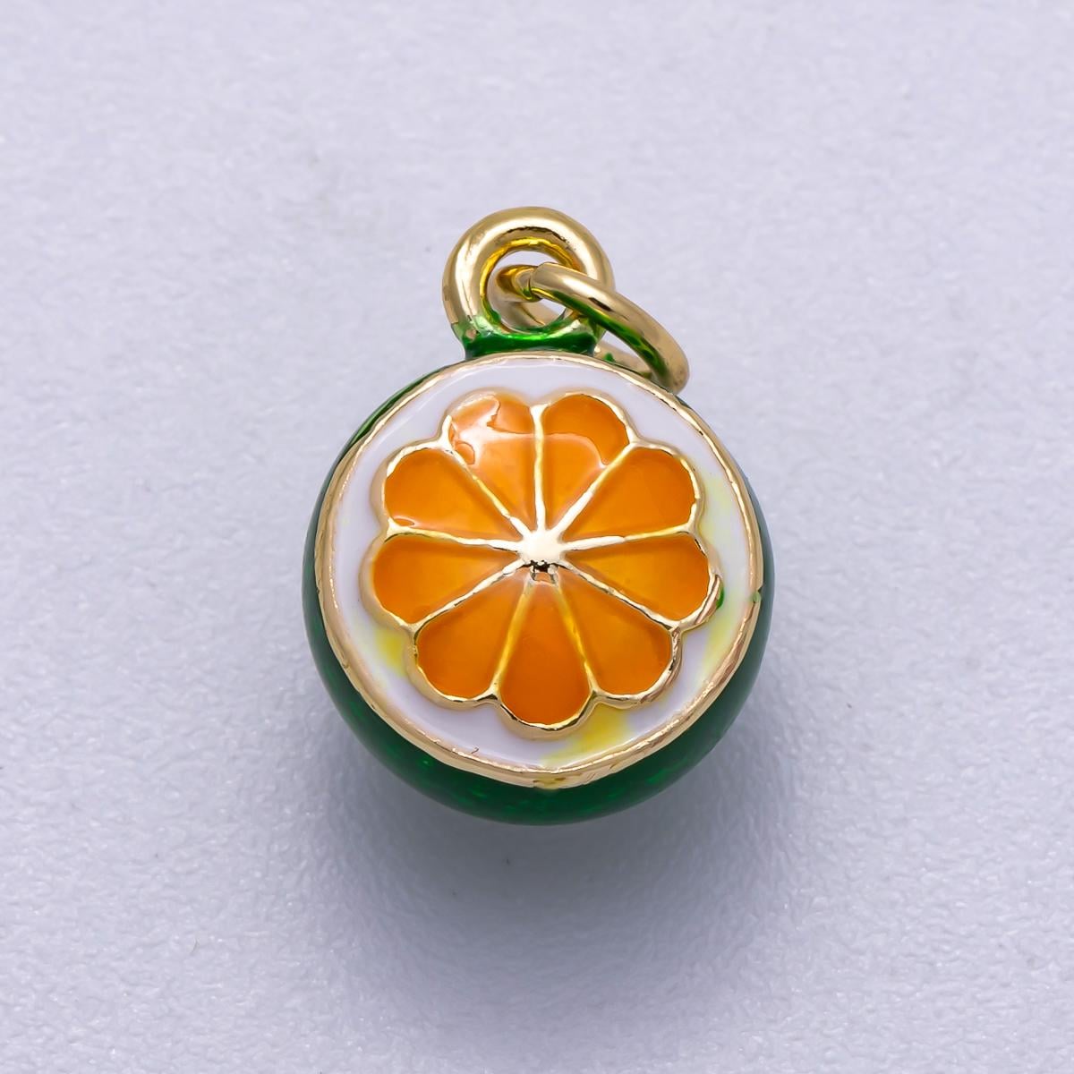 16K Gold Filled 14mm Mini Fresh Orange Fruit Enamel Charm Citrus Colorful Summer Dangle Accessory DIY Supply for necklace | Charms-00543